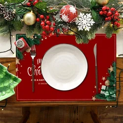 Luxury Christmas Print Placemats Linen Non Slip Heat Resistant Table Mats for Party Kitchen Wedding Dining Decoration