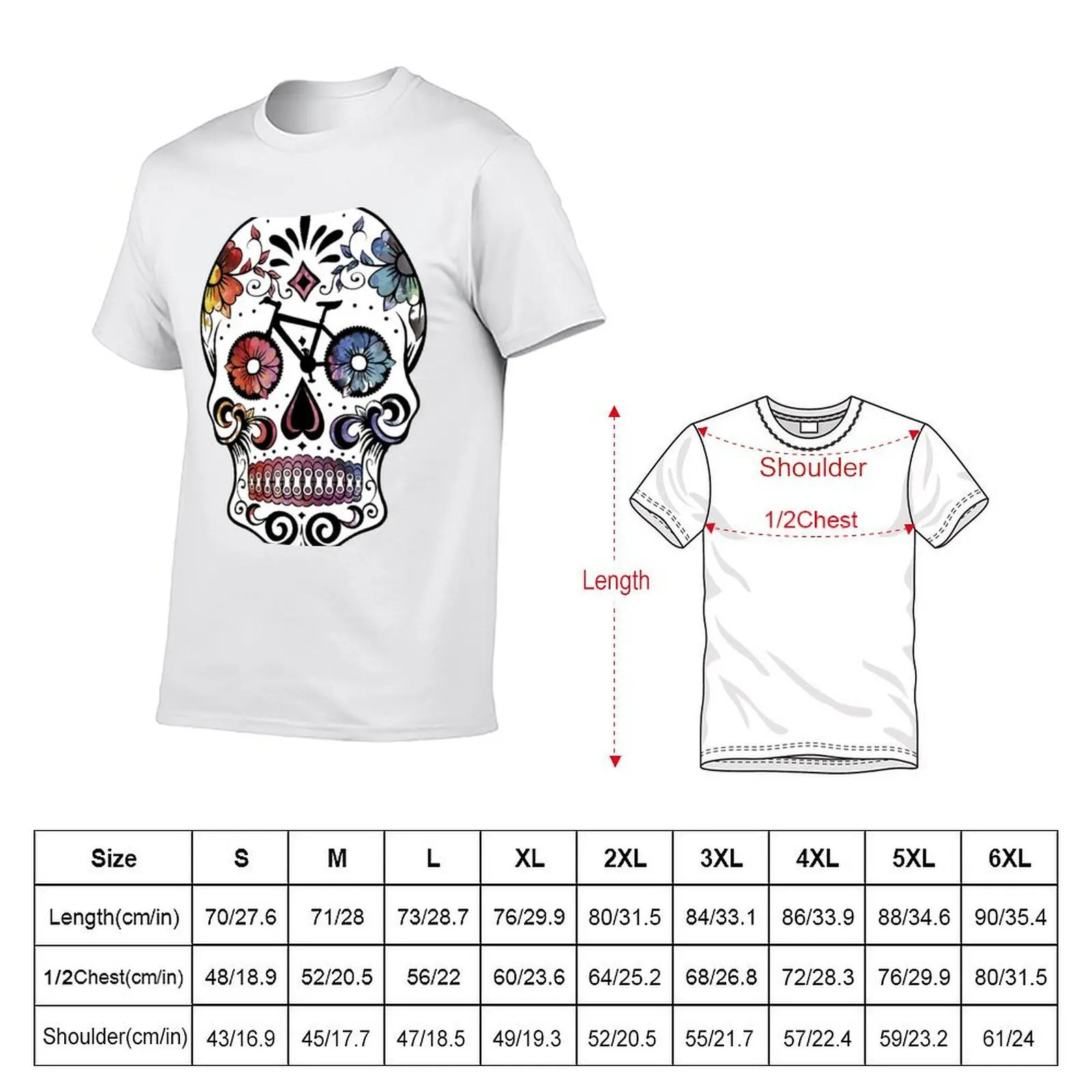 Sugar skull bikes watercolor T-Shirt t shirt for man 100 percent cotton t shirts for man pack white T-Shirt