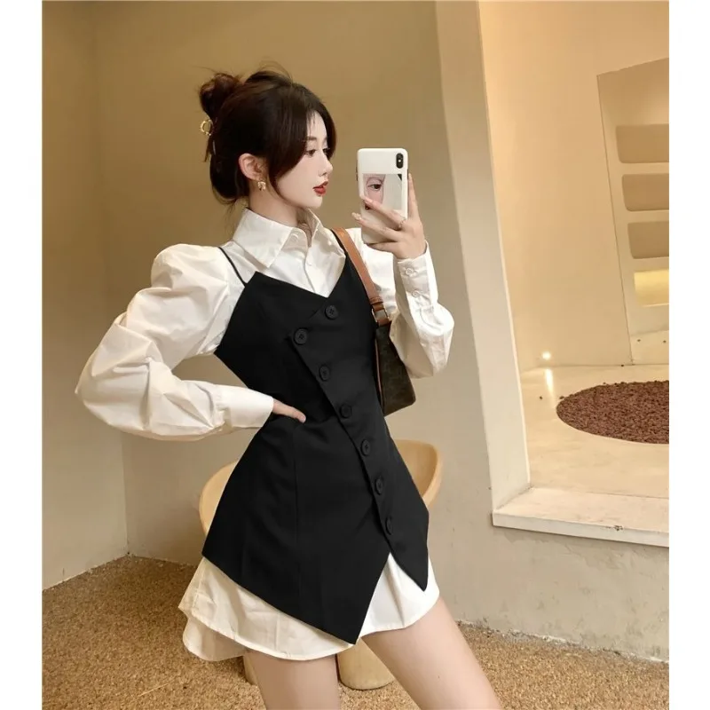 Costume femme automne taille minceur gilet irrégulier mi-long Niche tempérament costume