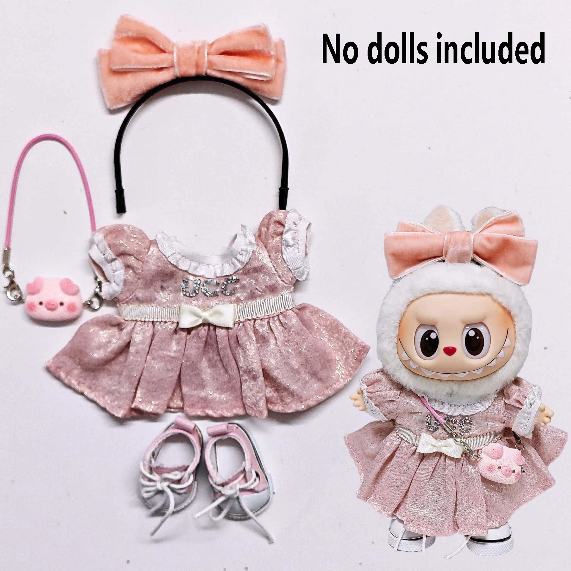 ل Labubu عالية الجودة ملابس دمى 15 سنتيمتر-17 سنتيمتر فستان وردي لطيف ليتل خنزير قلادة مجموعة Labubu العالمي الملابس