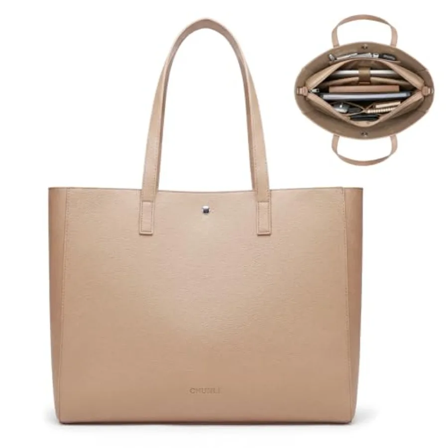 

Laptop Tote Bag for Women 15.6 Inch, Quilted Work Shoulder Bag with Multiple Pockets and Luggage Strap for Office Travel