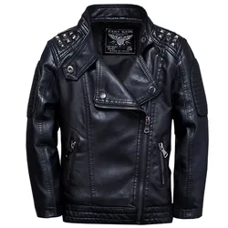 Fashion Kids Leather Jacket Girls PU Jacket Children Motorcycle Outwear for Baby Girl Jackets Rivet Boy Coats W12