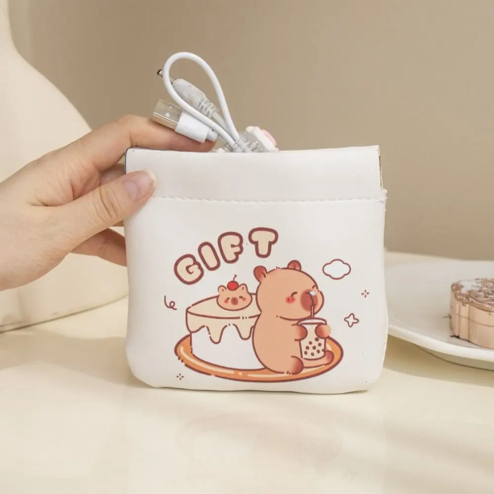 3pcs/set Pu Leather Self-closing Coin Purse Kawaii Capybara Lipstick Storage Bag Portable Earphone Bag Glasses Bag Travel