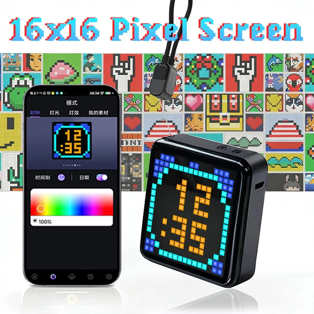 ポータブル16x16ピクセルスクリーン、5000mahパワーバンク搭載、スマートアプリでカスタムledメッセージ、グラフィック、目覚まし時計を制御可能