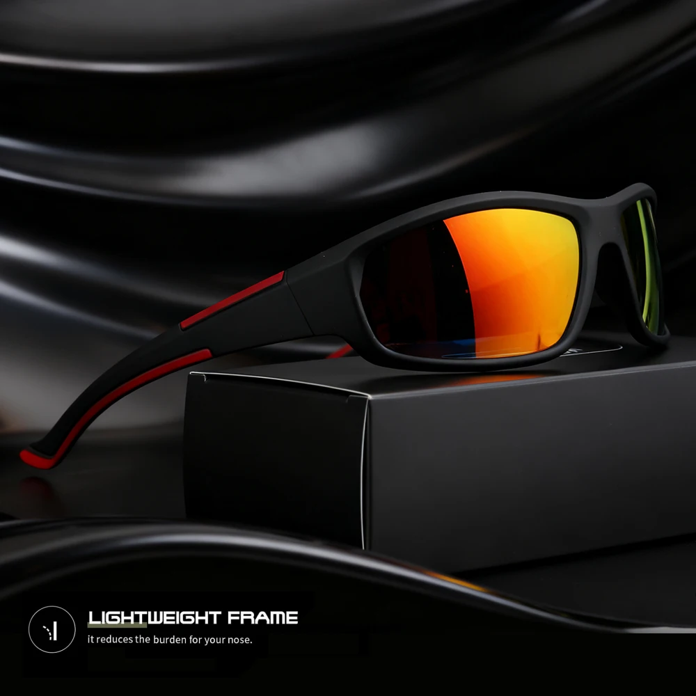 عدسات رياضية مستقطبة للرجال، عدسات PC غير قابلة للكسر، حماية نظارات سوداء عالية الجودة، والقيادة - إطار أسود، نظارات مستقطبة