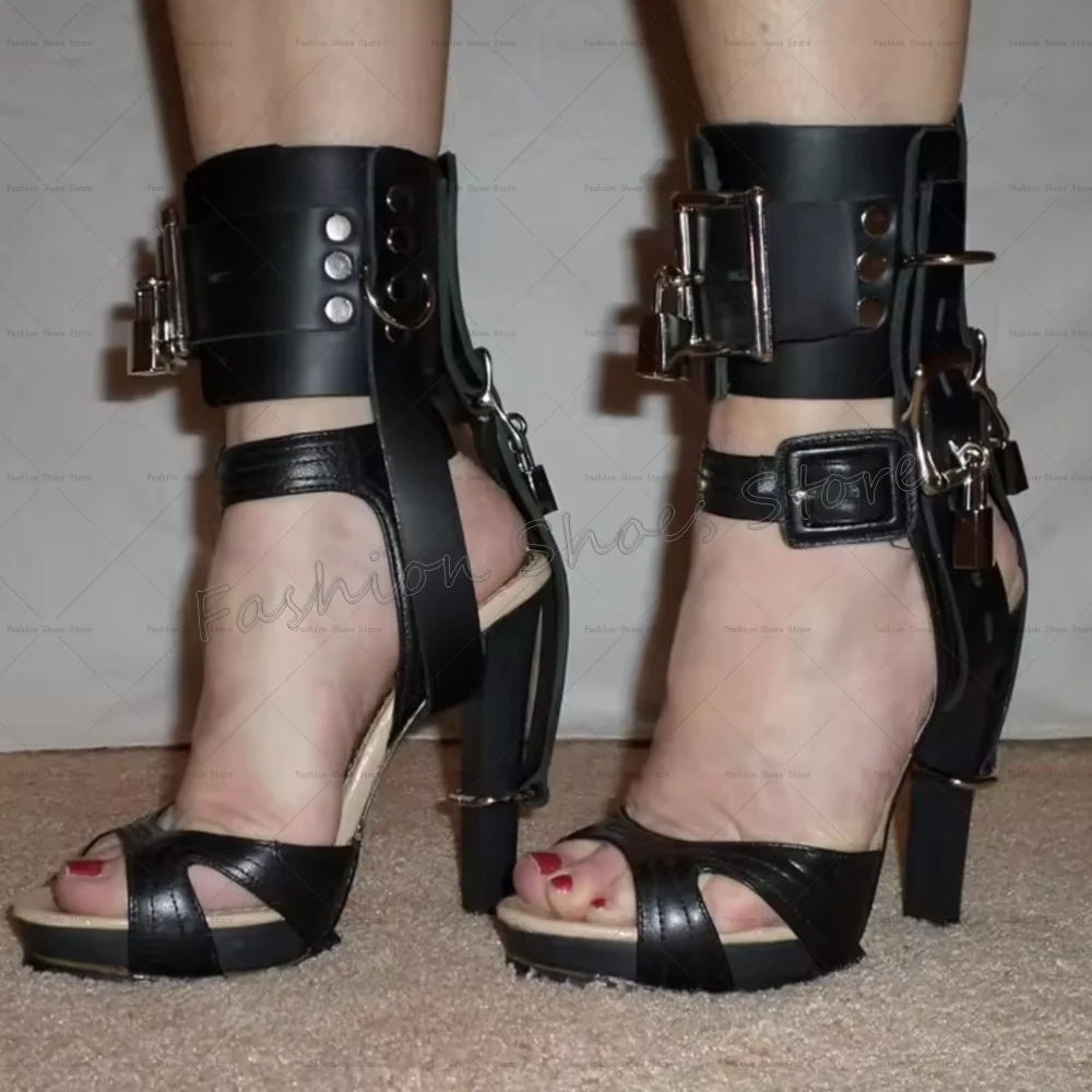 

Black Lock Decor Buckle Decor Sandals Matte Leather Thin High Heels High Heel Shoes for Women Heels 2025 New Zapatos Para Mujere