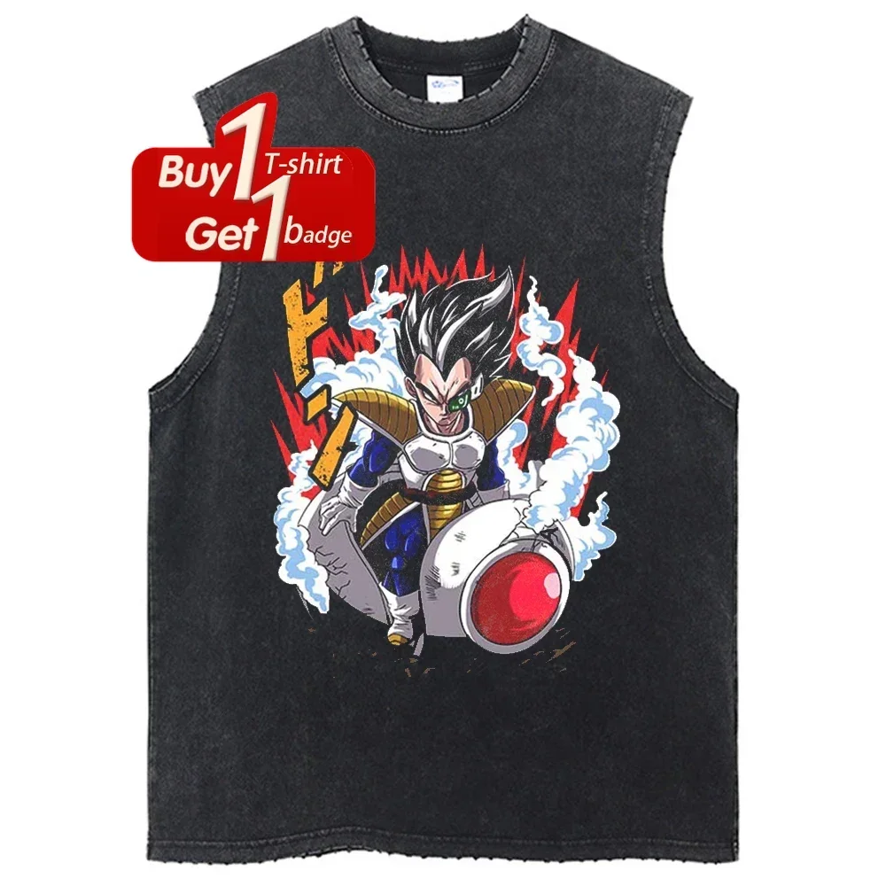 لعبة دراغون بول ملابس الصالة الرياضية رجل قميص بدون أكمام أنيمي الصيف Y2k فضفاض خمر غسلها تانك القمم الشارع الشهير الجرافيك Harajuku سترة
