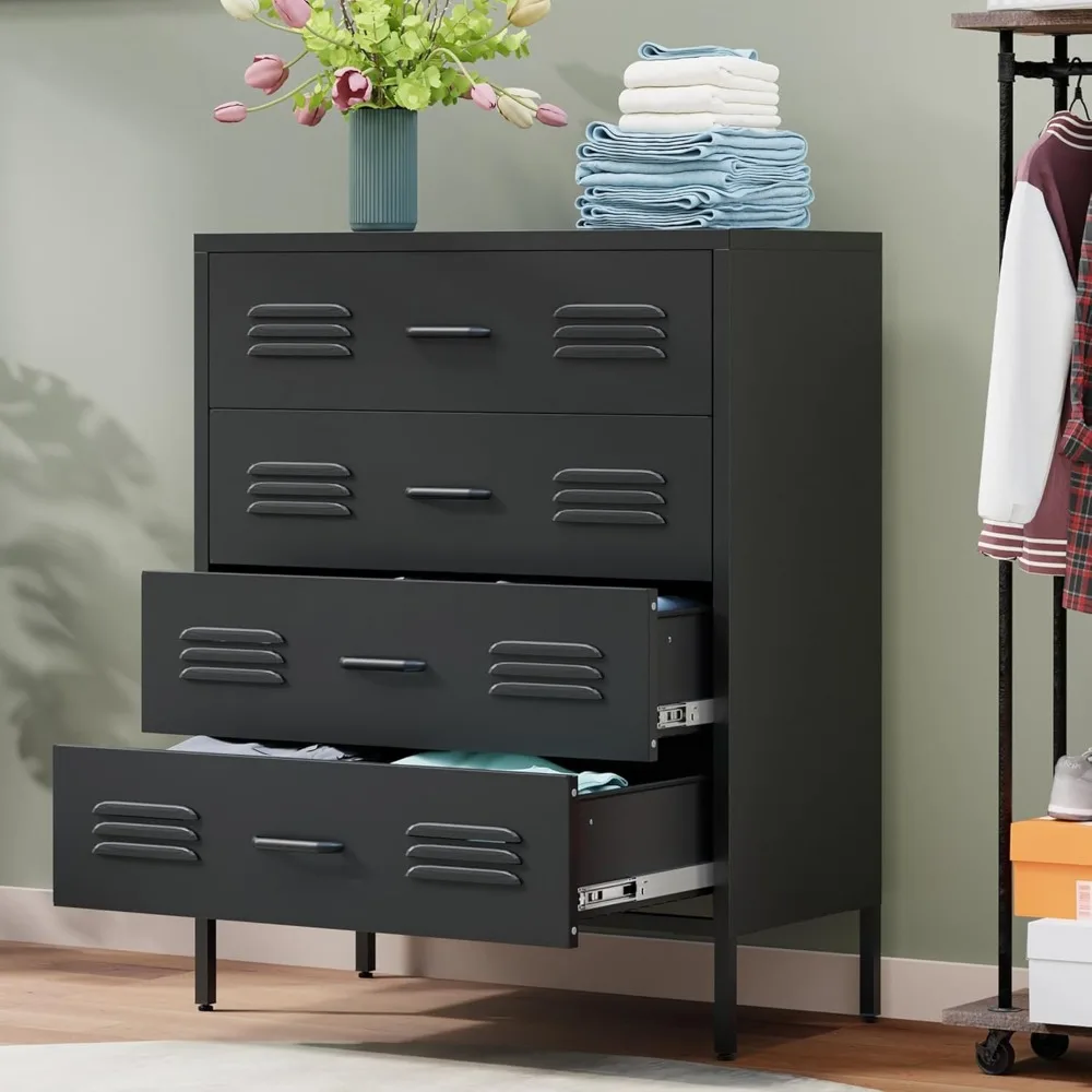 

Black Metal 4 Drawer Dresser for Bedroom, Chest of Drawers for Closet, Bedroom Dressers with Drawers, Metal Dressers