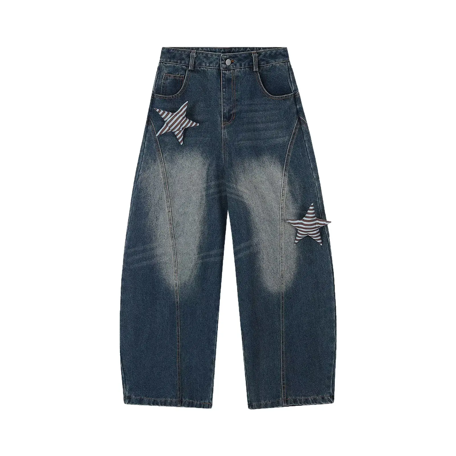 

New Retro American Star Applique Flared Hem Wide Leg Jeans Women 2025 Trendy Fluid Trousers Loose Baggy Floor-Length Streetwear