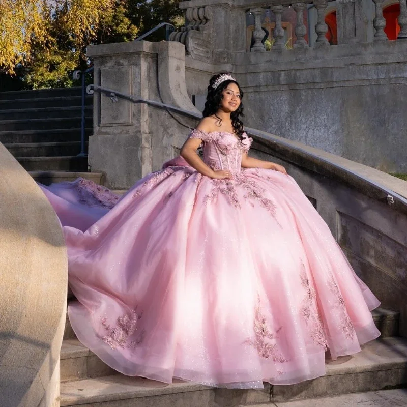 ANGELSBRIDEP-vestido rosa para quinceañeras, vestido de baile con corsé, Apliques de encaje, vestido de princesa dulce 16, vestidos de fiesta de cumpleaños personalizados