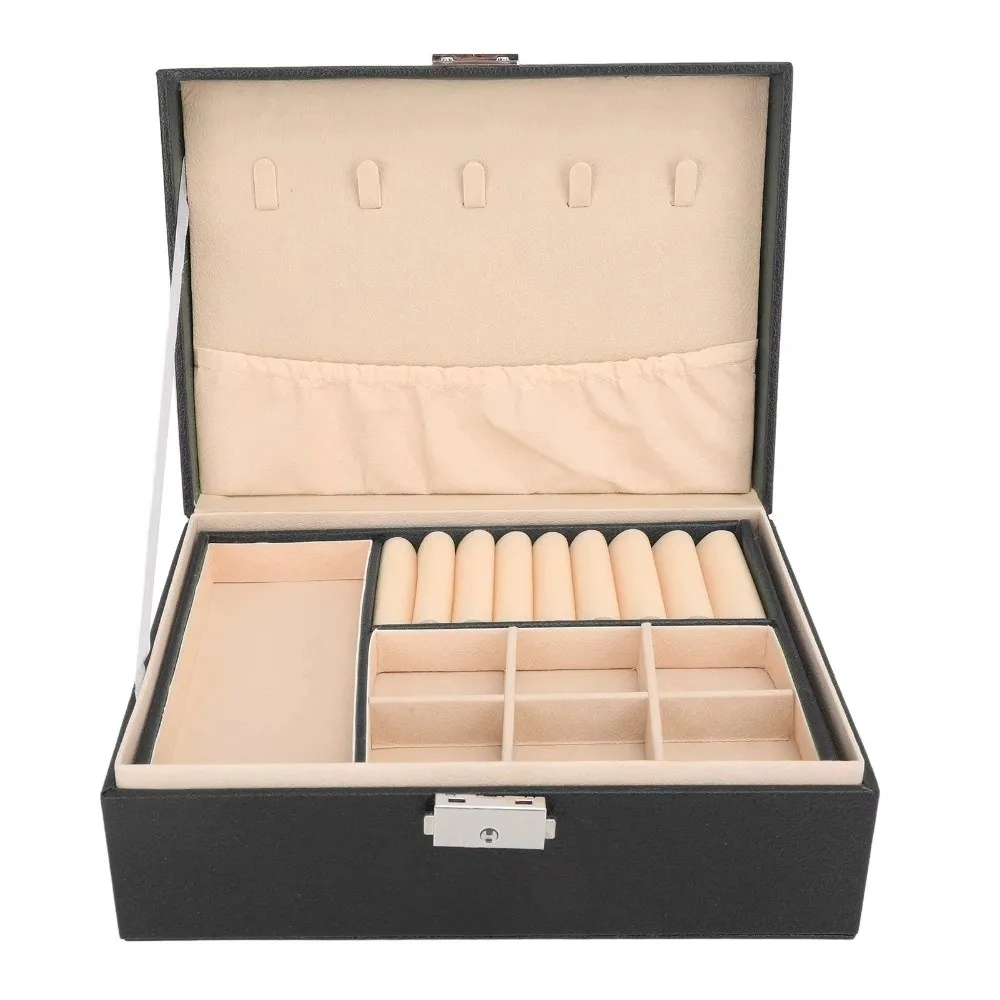 

Jewelry Display Double Layer Jewelry Box PU Leather Ornaments Case Storage Displays Box Packaging Earring Holder