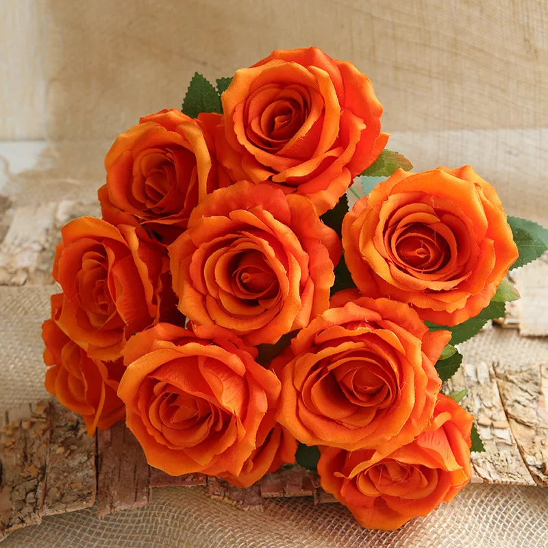 Artificial Roses Bouquet Flannel Fake Flowers Valentine's Day Gift Balcony Garden Decoration Simulation Flower Orange Rose