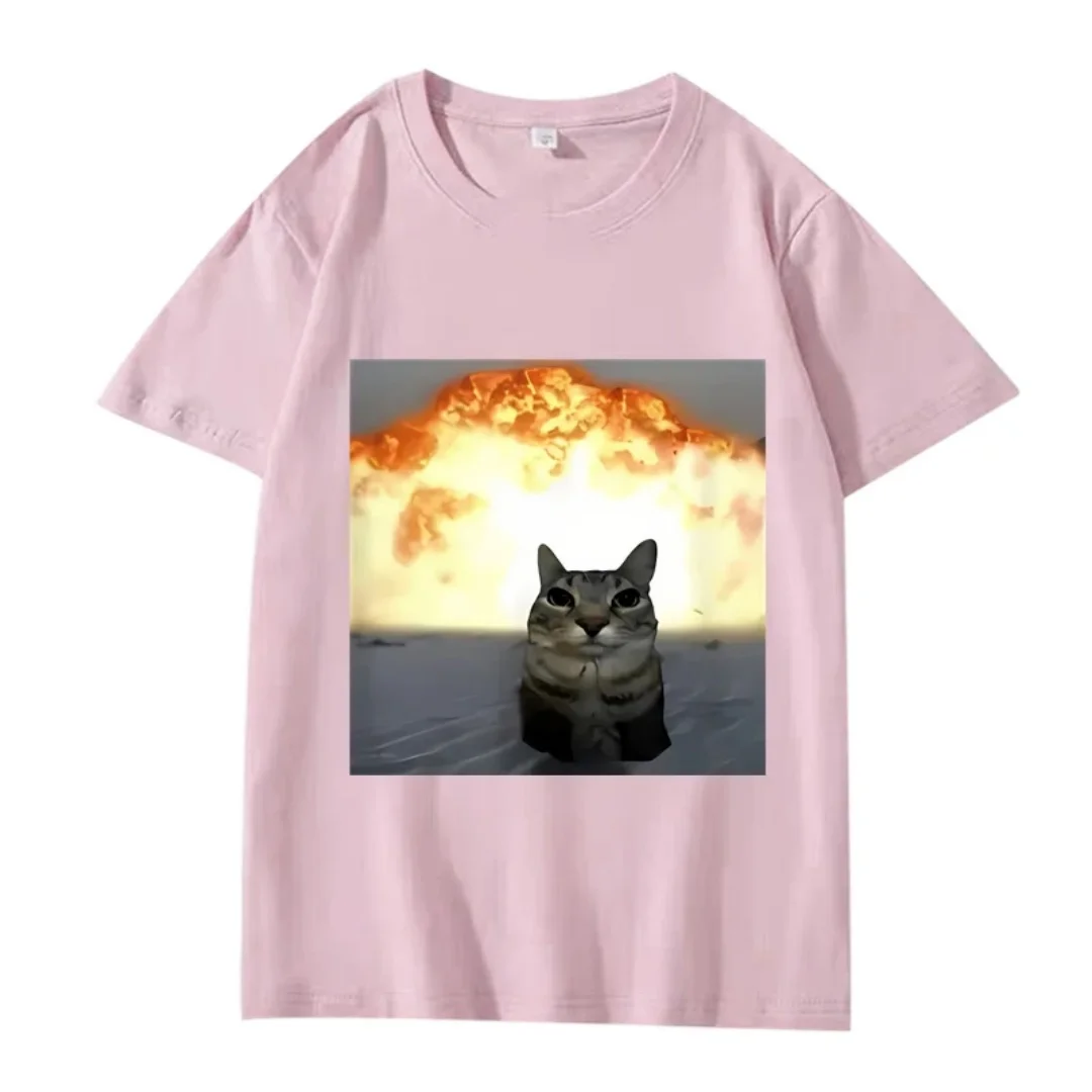Ein skurriler Katzen-Explosionsgrafik-T-Shirt, Sommermode, Freizeit, hochwertiges, vielseitiges Y2K-T-Shirt aus reiner Baumwolle für Herren und Damen