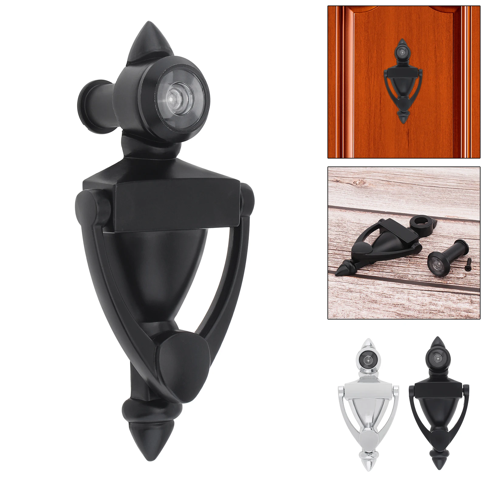 

5 Inch Silver Zinc Alloy Door Knocker with 180 Degree High Definition Door Viewer Security Peek Peep Holes Door Handle Tools