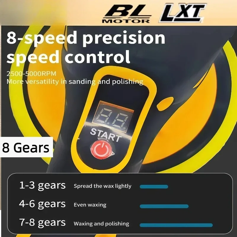 Fit dewalt 8 engrenagens display digital sem fio polidor de carro elétrico auto carro depilação máquina polimento para 20v bateria