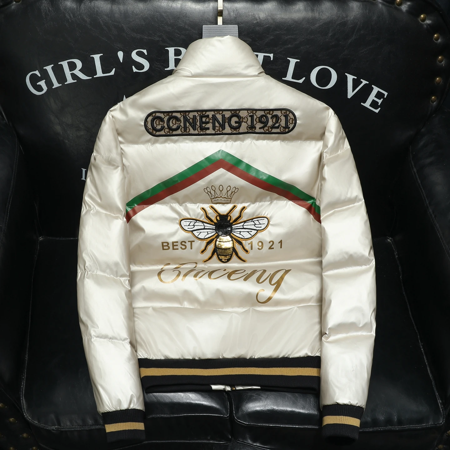 

iny Embroidered ort Thiened 90 down Jaet Men's Faionable Bee Stand Collar Du down Jaet Ci Casual Sle