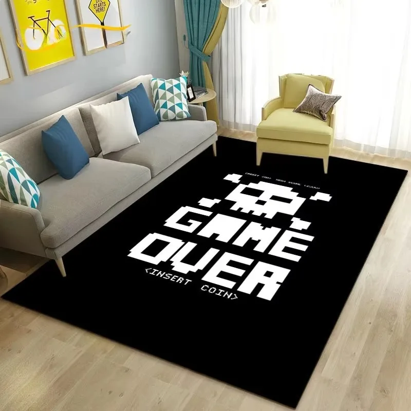 Game Controller Carpet Neon Gamepad Circle Cross Square Triangle Non-slip Rug Mat Living Room Home Decoration ONE MORE GAME