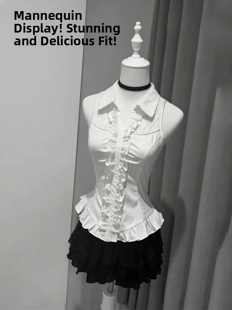 Summer New Style Devil Subculture Sweet Cool Dark Series Sleeveless Shirt Spicy Short Skirt College Style Set Women's Fashion