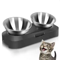 ATUBAN Cat Bowl Set with Stand, Stainless Steel Anti-Vomiting Raised Cat Feeder for Food and Water, Double Pet Bowls for Cats