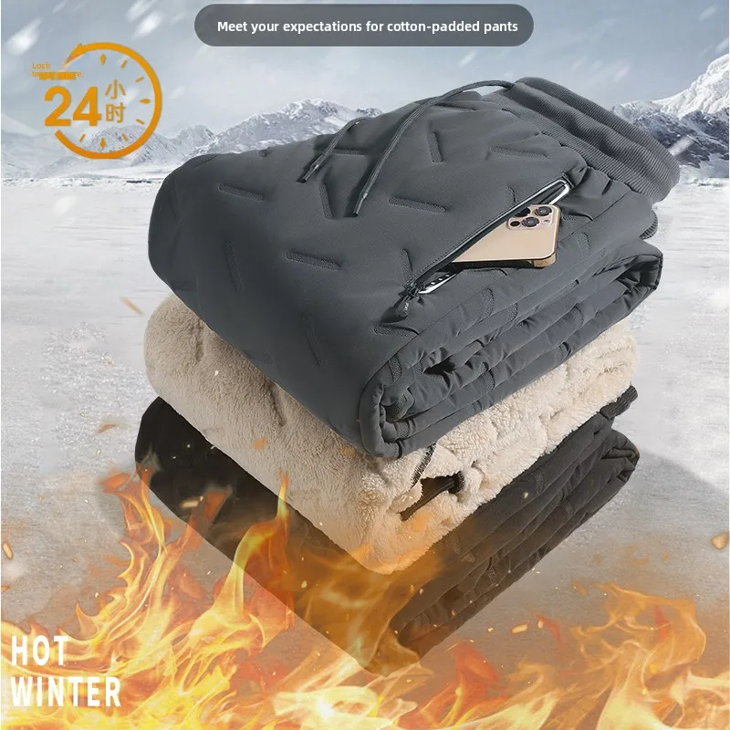 

L-8XL Мужские флисовые брюки из овечьей шерсти, зимняя верхняя одежда, на подкладке и утолщенные, ветрозащитные для улицы, большие размеры, теплые брюки, хлопковые брюки