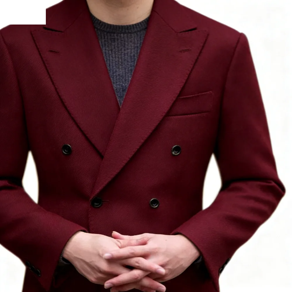 

Men's Standard Business Suit Horse Spine Jacket Double-breasted Grey Brown Wool Casual Groom's British Smoking 1 Piece