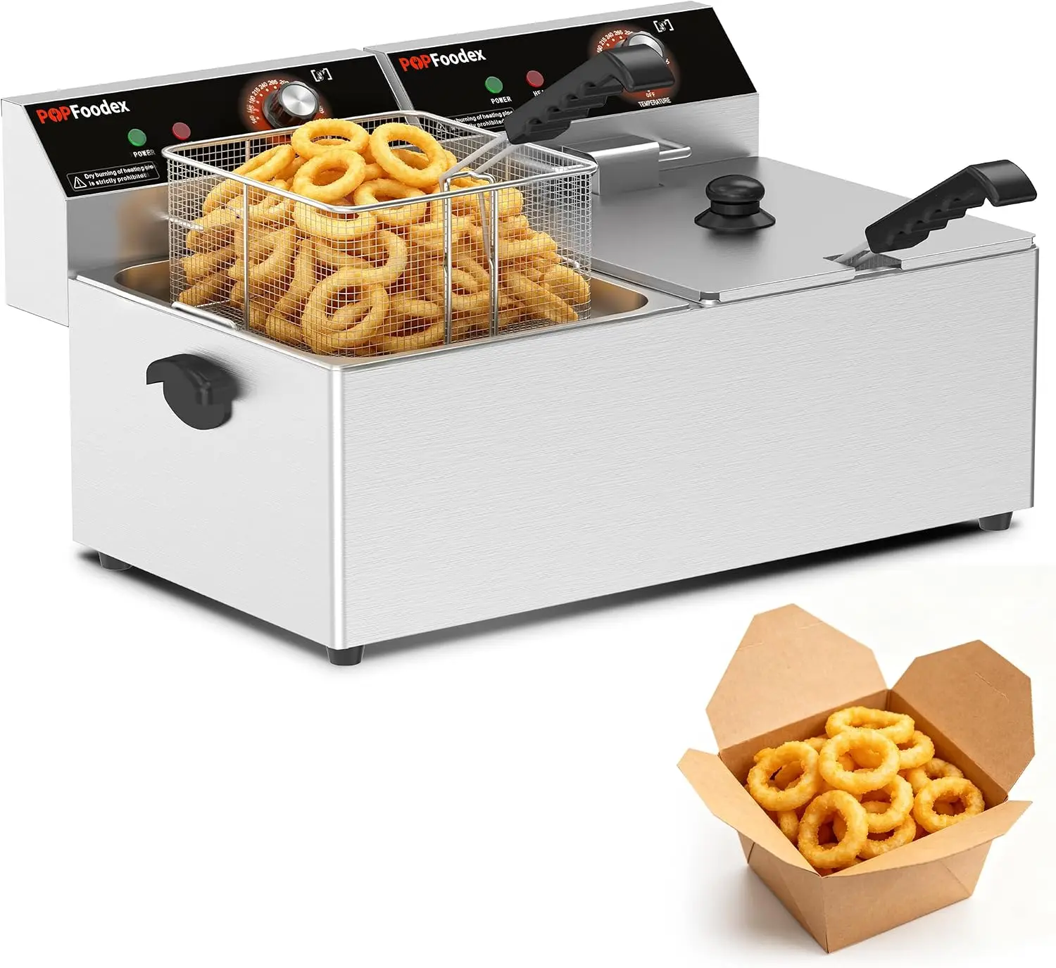 Commercial Deep Fryer - 22L Electric Deep Fryer, Stainless Steel Countertop Deep Fryer with Extra Large Basket & Lid, Adjustable