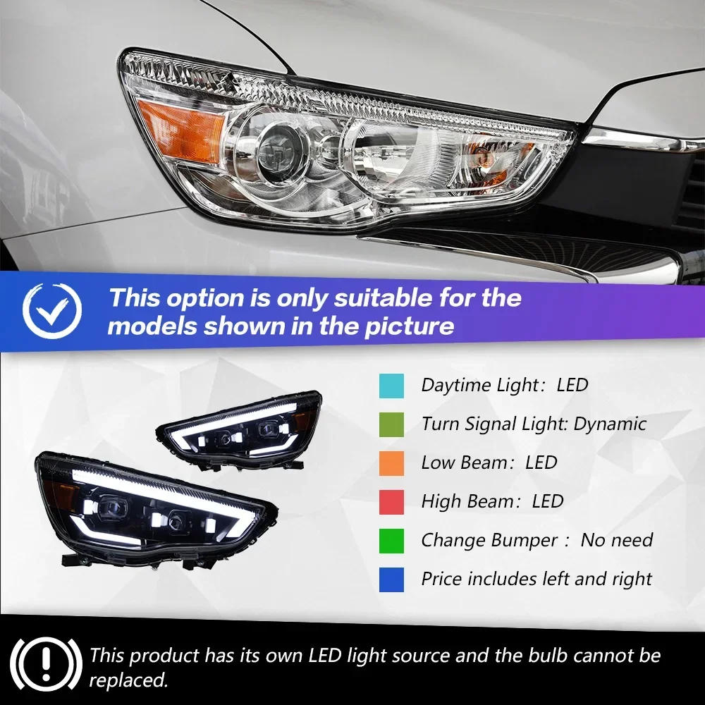 Auto Parts Headlights For Mitsubishi ASX 2013-2019 LED Headlights latest Styling DRL Dual Projector Car Accesorios Modified