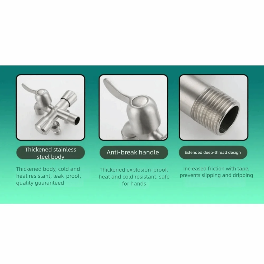 

One in Three Out Stainless Steel Faucet with Washing Machine Outlet with Tape Washing Machine Faucet Multi Functional