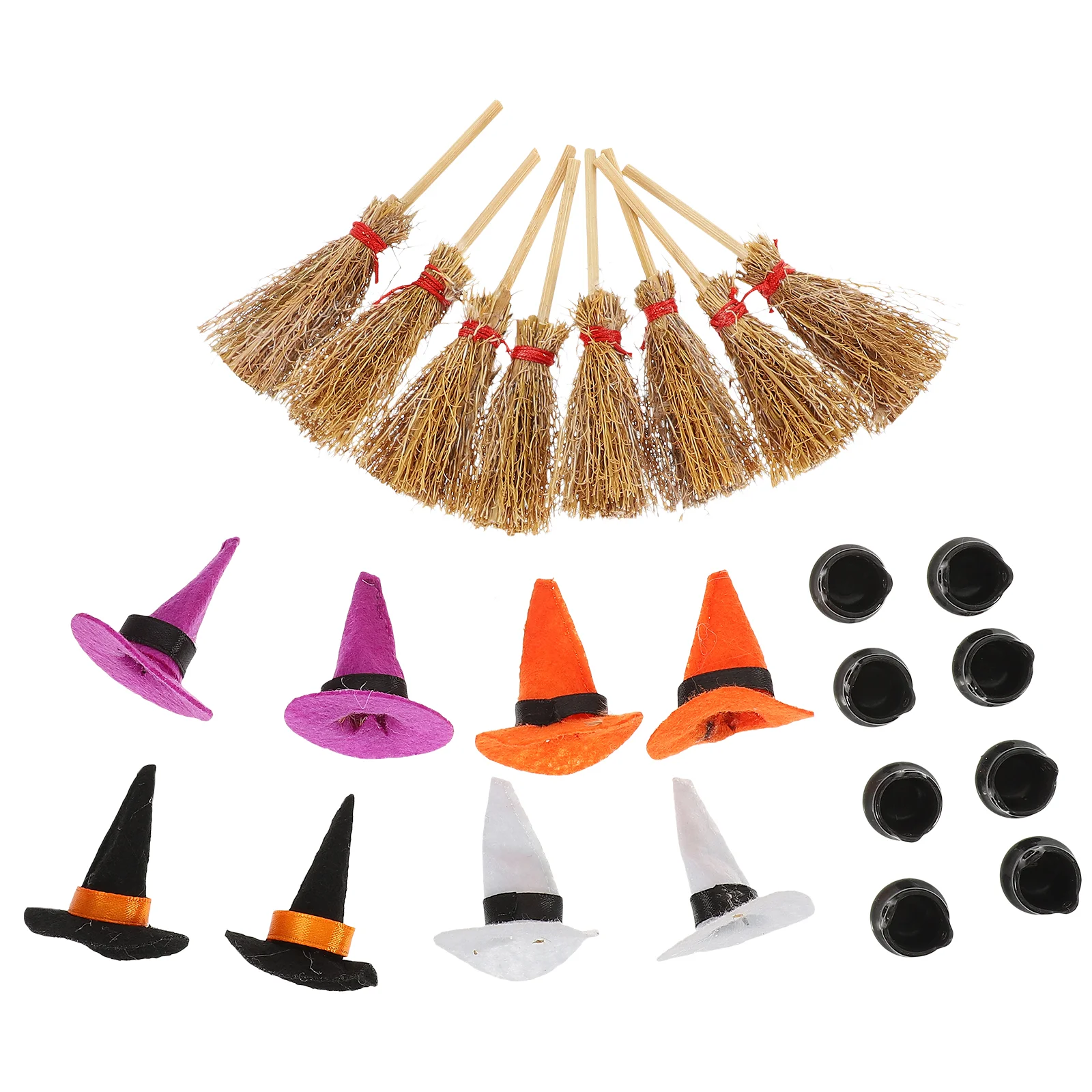 Halloween Gnome Hat Witch Bucket Set Mini Cauldron Miniature Broom Hats Small Decor Tiny Decors Has Party for House Covers