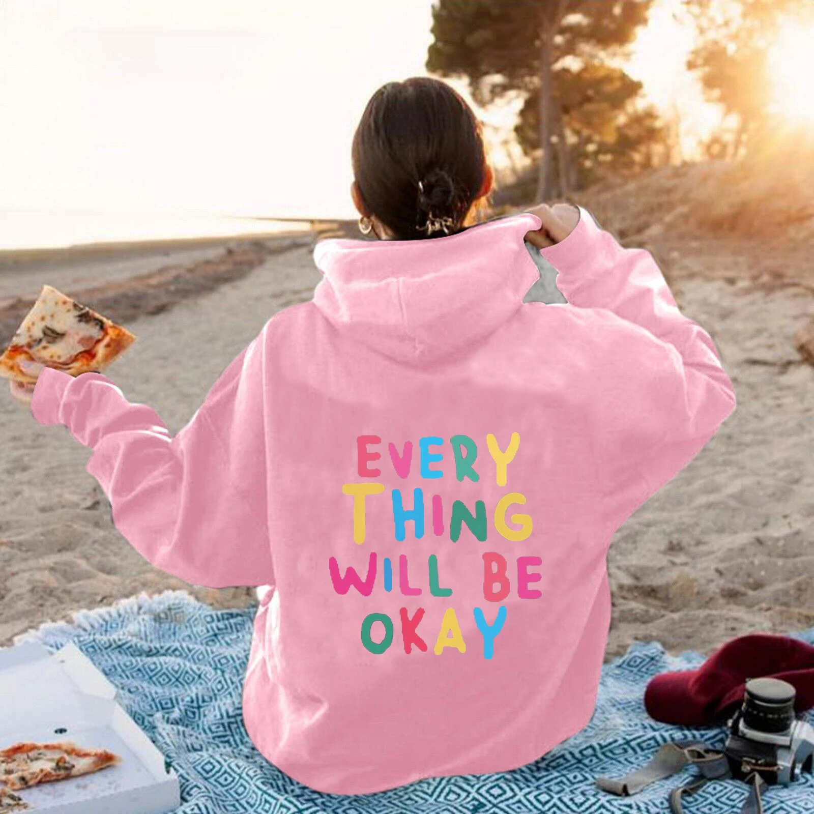 EVERY THING WILL BE OKAY Hoodies Oversized Sweatshirts Streetwear Fashion Pullovers Men and Women\'s Clothing