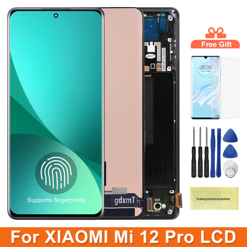 Super AMOLED Screen for Xiaomi 12 Pro 2201122C 2201122G Lcd Display Digital Touch Screen with Frame for Mi 12 Pro Screen