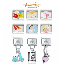 Hapiship New Fashion Glaze Flower Dancers Angel Nurse Charm Italian Link Fit DIY 9mm Stainless Steel Bracelet DIY Jewelry DJ571