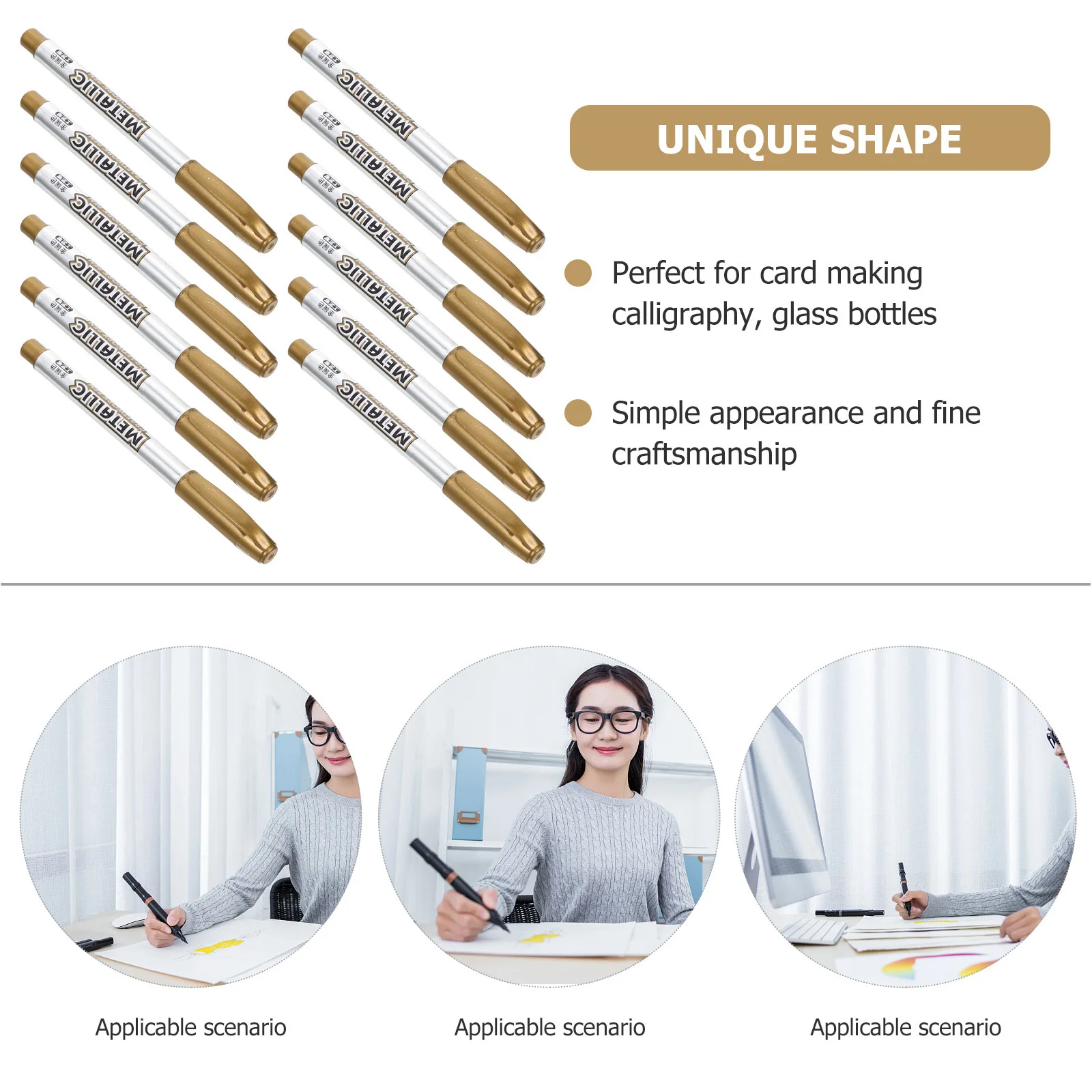 12Pcs Metallic Markers Smooth Paint Pens Wide Application for Card Making Calligraphy Glass Wood Craft Metallic Markers