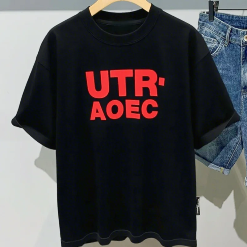 

T-shirt Unisexe Coton Manches Courtes, Imprimé Lettres Stylé, Streetwear Minimaliste