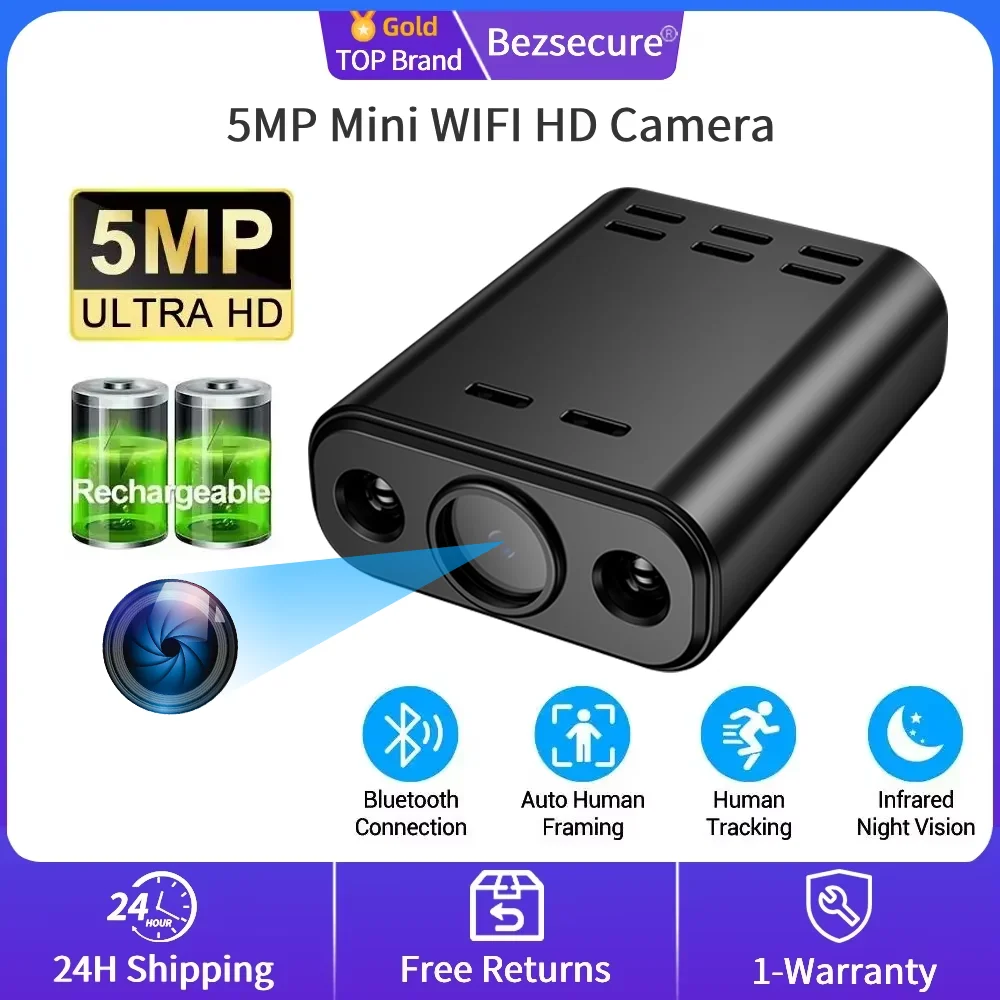 

5MP WIFI Mini Camera HD Built-in Battery Human Tracking IP Remote Monitoring Camcorders IR Night Vision Body Protable Camera