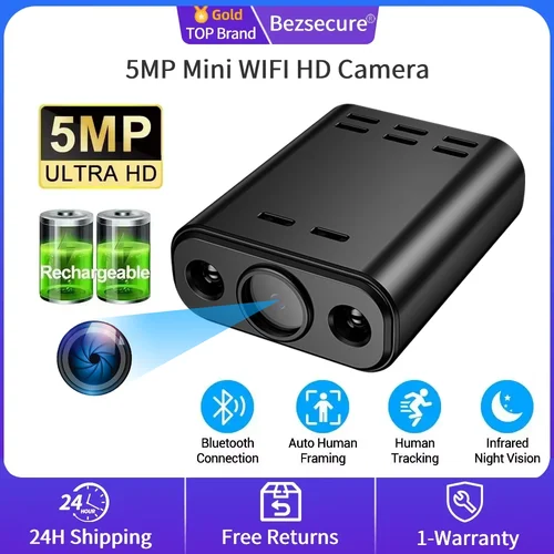 Mini cámara HD de 5MP con WIFI, batería integrada, seguimiento humano, videocámaras de monitoreo remoto IP, visión nocturna IR, cámara portátil corporal