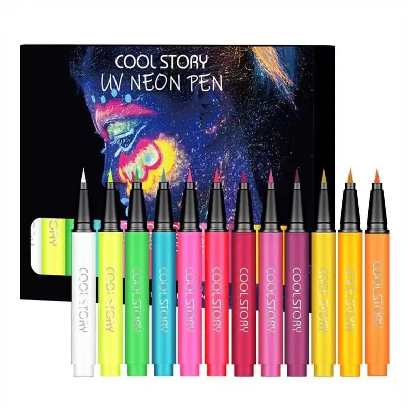 12 สีอายไลเนอร์ Stick Set,ปากกาอายแชโดว์เรืองแสง UV Glow,Neon Paint อายไลเนอร์สีเรืองแสงปากกาแต่งหน้าสําหรับเพลง