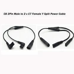 1PC IEC 320 C8 2Pin Male to 2 x C7 Female Y Split Power Cable About 28CM IEC 320 C7 to C8 extension cords C8 male to C7 female