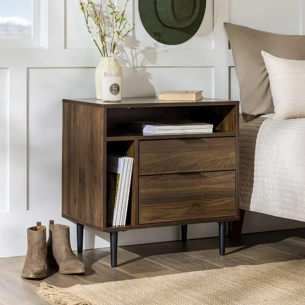 Nightstand, Modern 25 Inch Wood Nightstands Side Table, Bedroom Storage Drawer and Shelf Bedside End Table, Nightstand