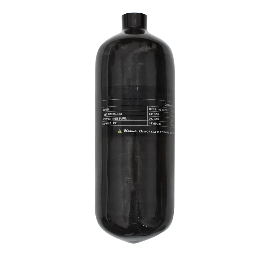 TUXING 300Bar 2L Carbon Fiber Cylinder 4500Psi High Pressure Diving Tank Black HPA Air Bottle Scuba Diving Thread M18*1.5