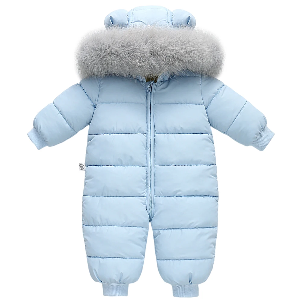 Baby Fur Hooded Jumpsuit Waterproof -30 Degrees Snowsuits Toddler Children\'s Winter Overalls Infant Boys Girls Down Jacket 1-3T