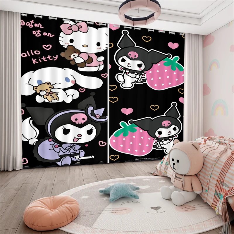 

MINISO Kuromi Curtains Full Blackout 2024 New Cartoon Children's Room Girls Bedroom Princess Style Sanrio Bay Window Curtains