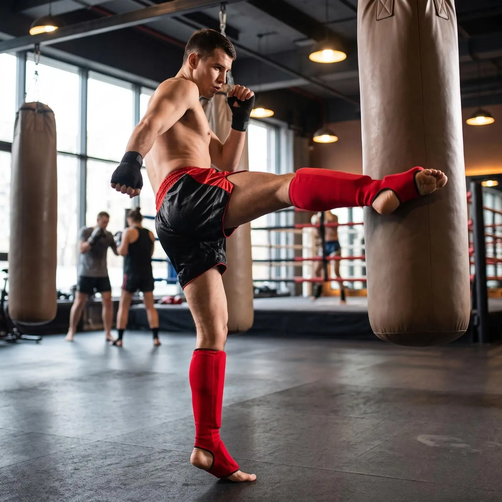 Combat Sport Shin Guards with Built in Pads Breathable Sleeve Design Ankle and Instep Support for Muay Thai