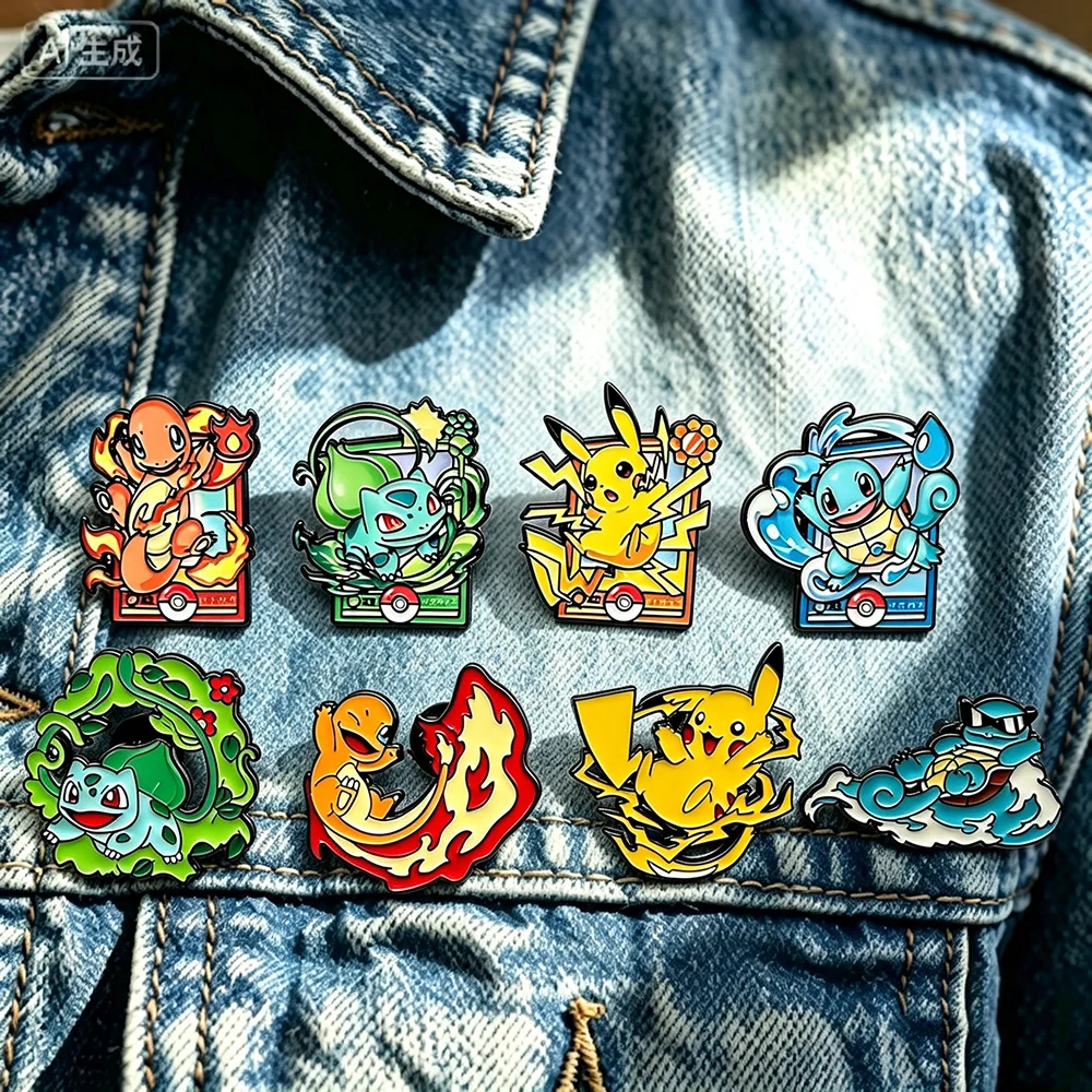 8pcs Anime Cartoon Creature Enamel Pins Set, Cute Monster Metal Lapel Brooches, Decorative Badges for Backpacks Collectible Gift