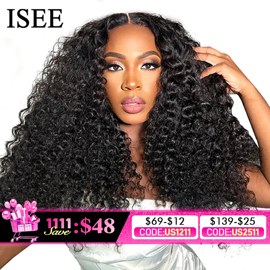 

Wear Go Wig ISEE HAIR PreBleached Knots Kinky Curly HD Lace Бесклеевые человеческие парики Ready To Go Pre Cut Lace PrePlucked Hairline Wig