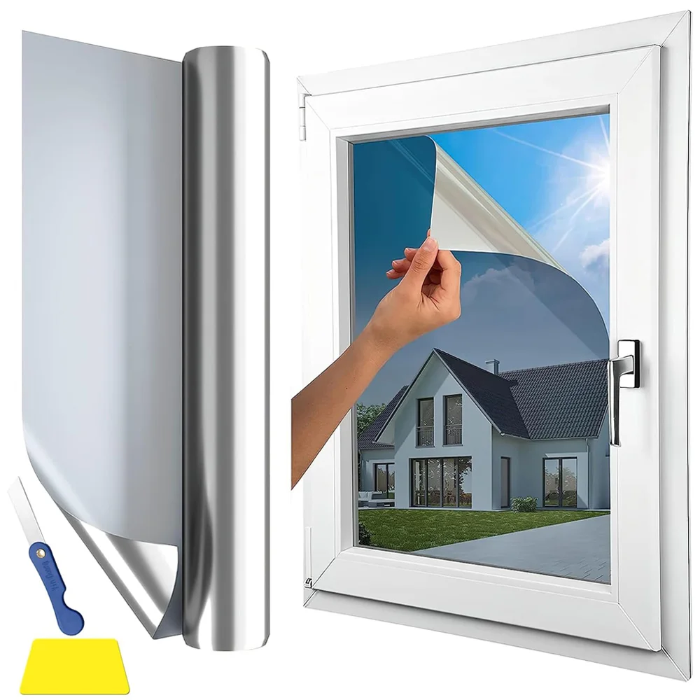 Película de ventana de espejo unidireccional, pegatina de vidrio bloqueador Solar de privacidad, película reflectante de Control de calor, aislamiento Solar, 500*60cm