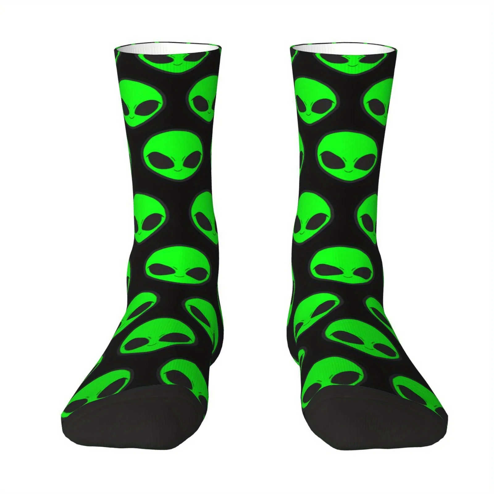 1 par de calcetines unisex Harajuku estilo vintage novedosos con patrón de cabeza de alienígena verde, calcetines de hombre con grafiti de moda