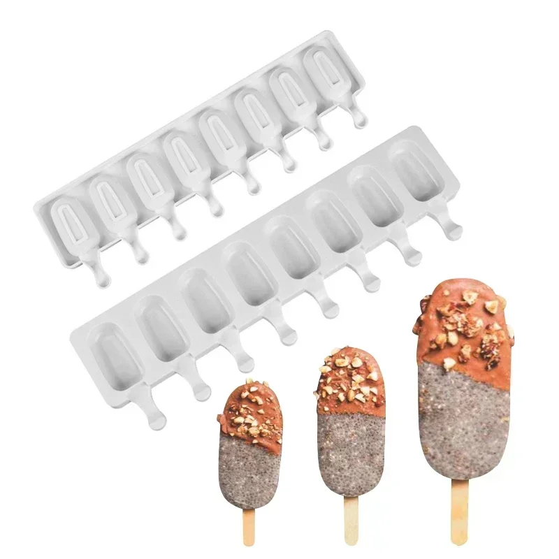 

4/8 Hole Silicone Ice Cream Forms Popsicle Molds DIY Homemade Dessert Freezer Fruit Juice Ice Cube Maker Mould with Sticks Mold
