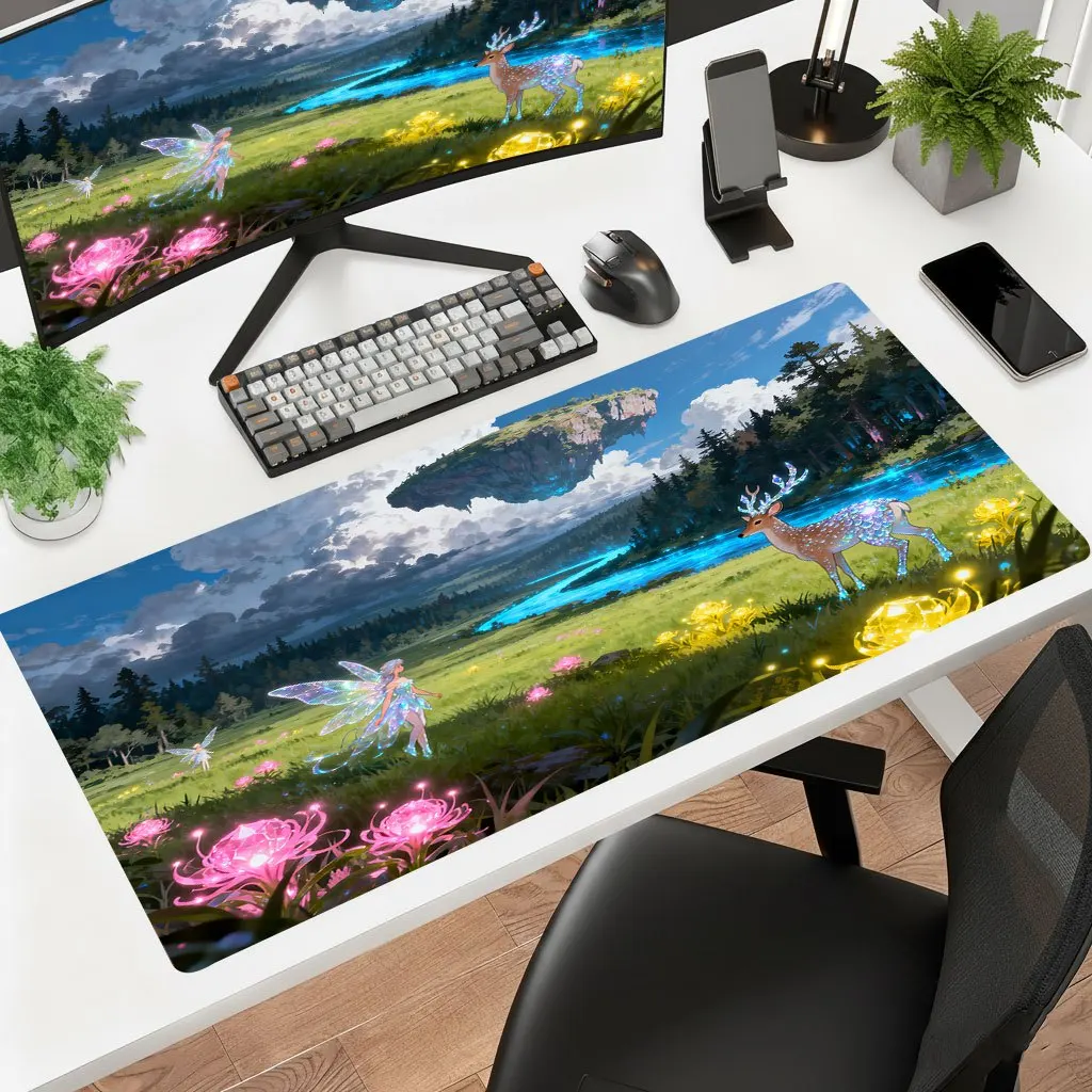 Iron Decor Fairy Deer Mouse Pad, HD Print Non Slip Washable Rubber Desk Mat Multi Sizes for Gaming Office Laptop Keyboard