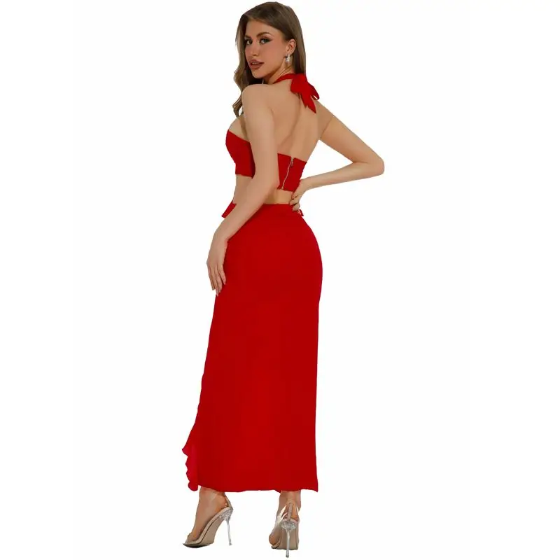 MSMUSI 2025 Nuove Donne di Modo Sexy Halter Floreale Drappeggiato Senza Maniche Scava Fuori Backless Party Club Aderente Evento Vestito Midi Sottile